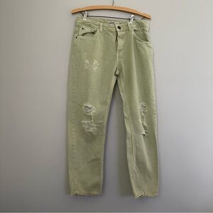 Zara Basic Denim Green Ripped Button Jeans